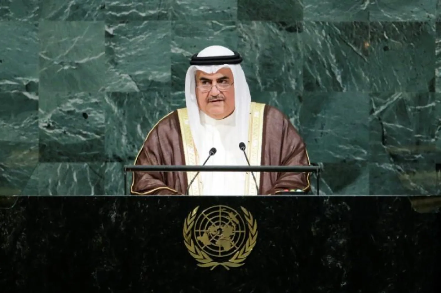 Bahrain's Minister of Foreign Affairs Sheikh Khalid Bin Ahmed Al-Khalifa addresses the 72nd United Nations General Assembly at UN headquarters in New York, US, September 23, 2017. REUTERS/Eduardo Munoz