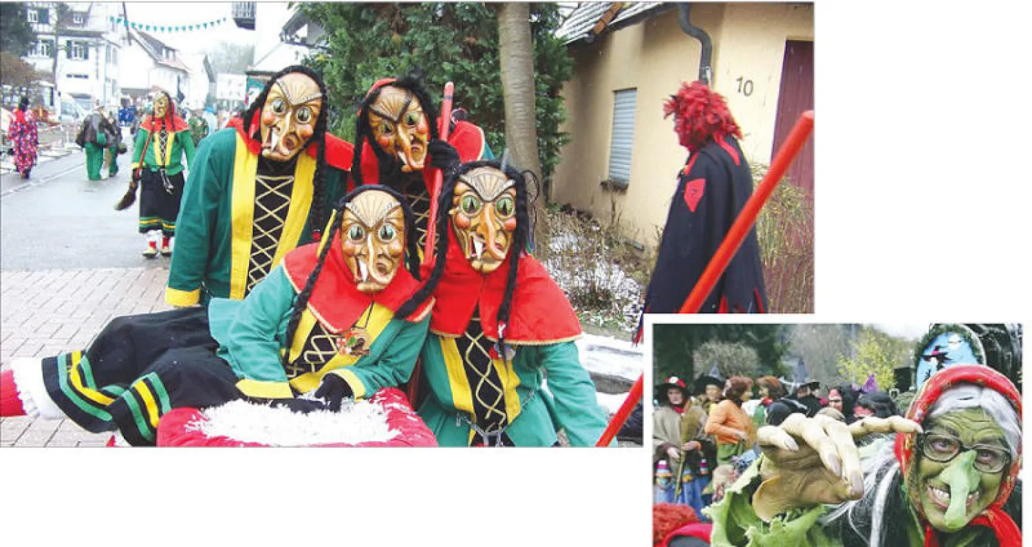 أقنعة بأشكال ساحرات في كل مكان (أ.ب) - دمى لساحرات في الطرقات