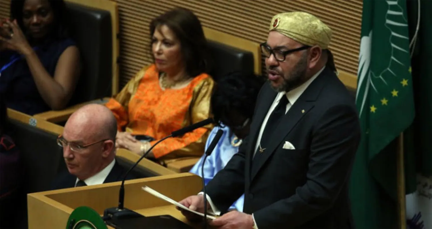 أرشيفية للعاهل المغربي الملك محمد السادس، خلال خطابه أمام القمة الإفريقية في مطلع العام الحالي.