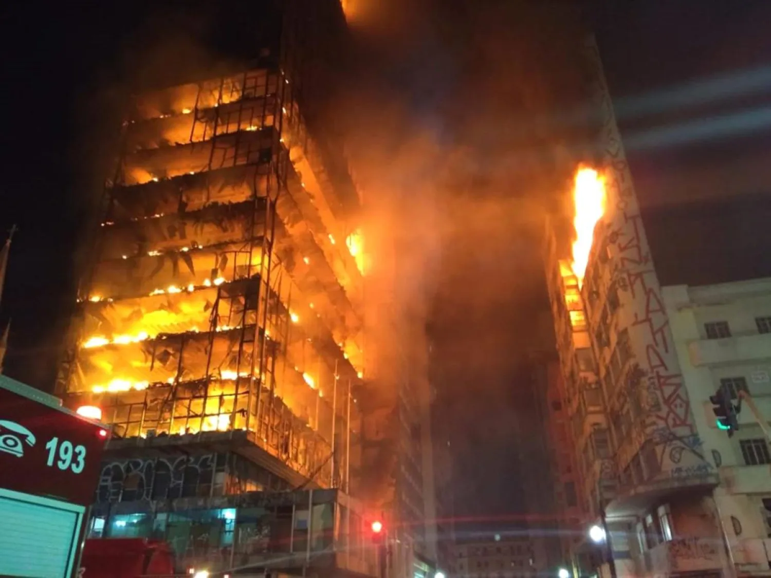 In this photo released by Sao Paulo Fire Department, a building on fire is seen in Sao Paulo, Brazil, Tuesday, May 1, 2018. (AP)