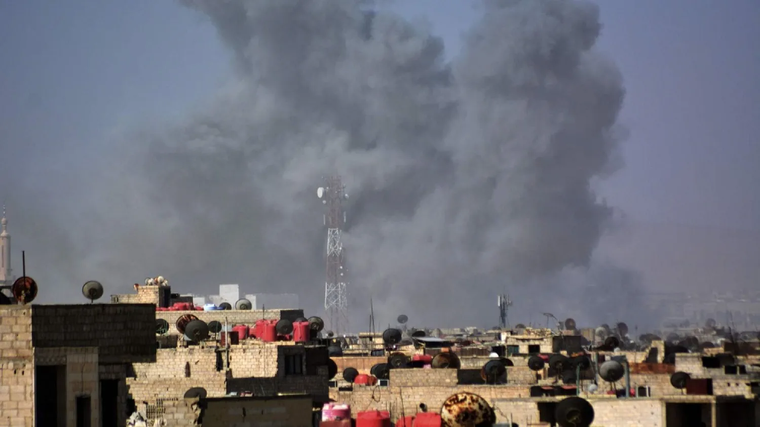 Smoke billows after Syrian regime strikes on the Palestinian camp of Yarmouk near Damascus. (AFP)