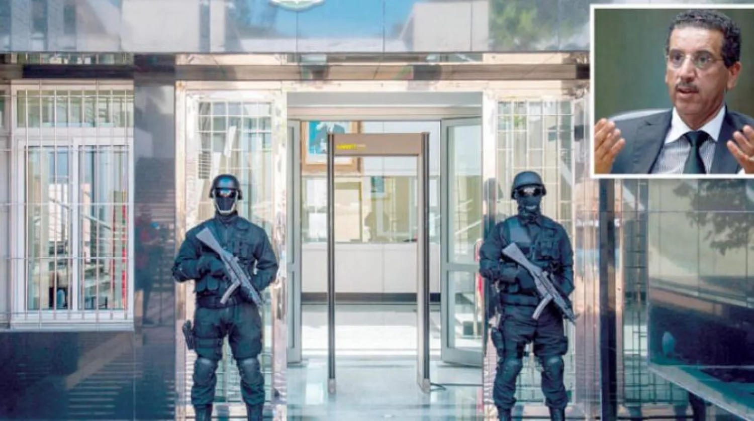 Members of Morocco's anti-terrorism security service stand guard outside the headquarters of the Central Bureau of Judicial Investigation (BCIJ) in Sale near the capital Rabat on May 2, 2018. (AFP)
 