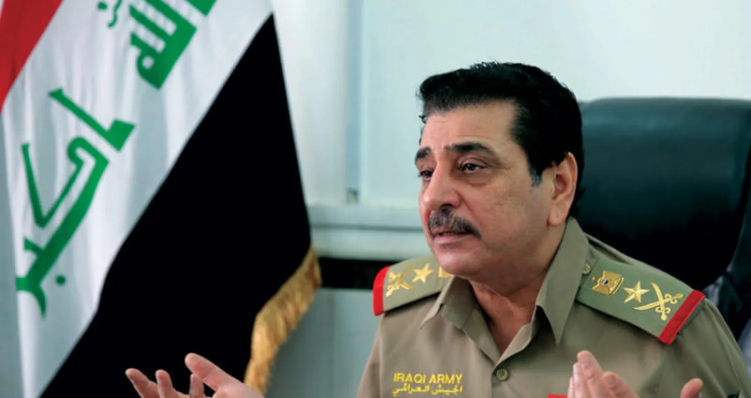 الفريق محمد العسكري المستشار في وزارة الدفاع العراقية يتحدث عن الضربة أمس (أ.ف.ب)