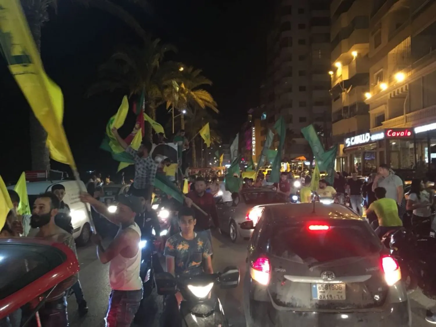 ‘Hezbollah’ supporters celebrate following Election Day in Lebanon on Sunday. (NNA)