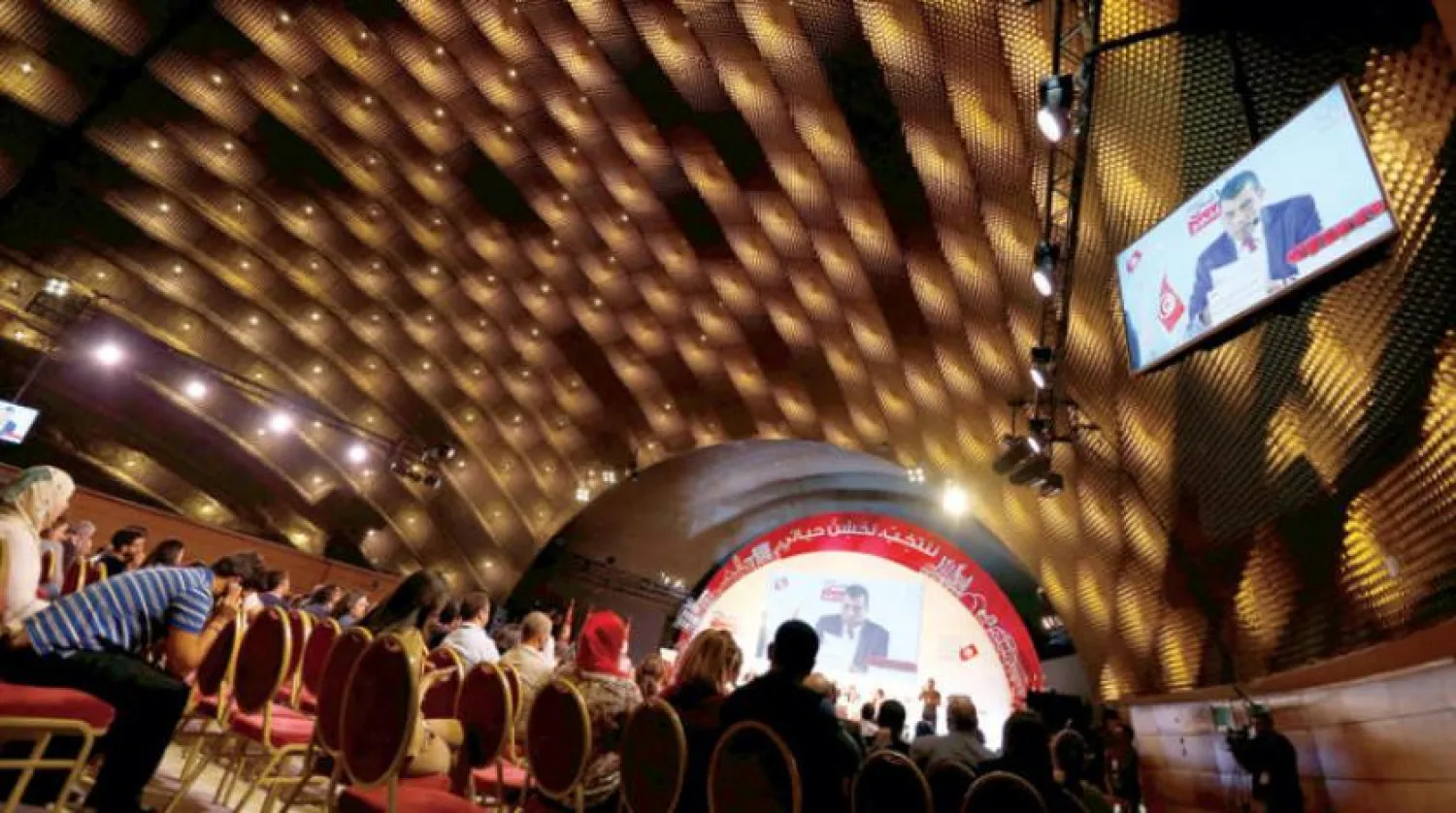 Head of the Tunisia's electoral commission announcing results on Wednesday night, Asharq Al-Awsat 
