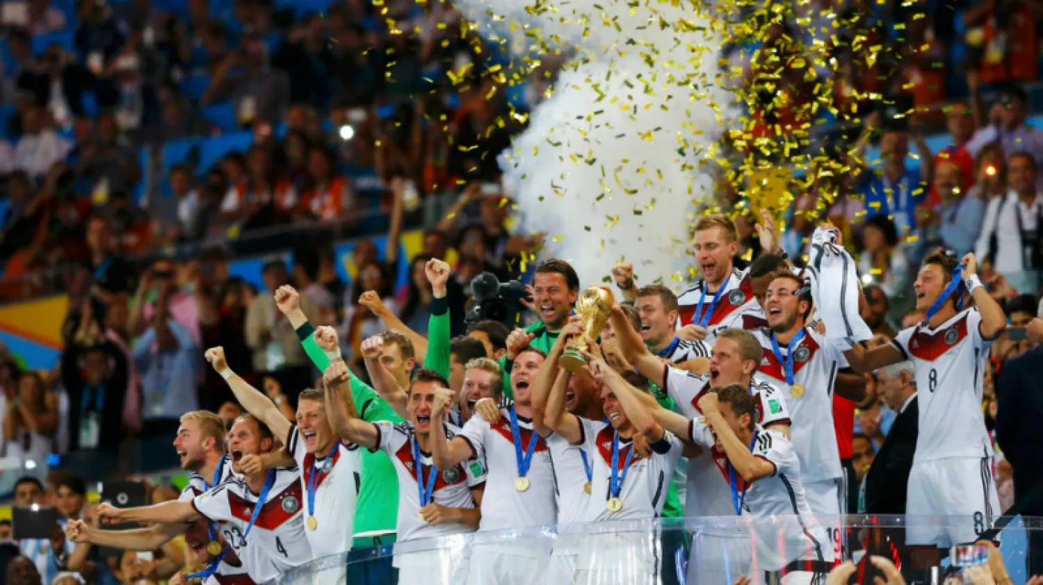 The German national team lifts the World Cup trophy after defeating Argentina in the 2014 final. (Reuters)