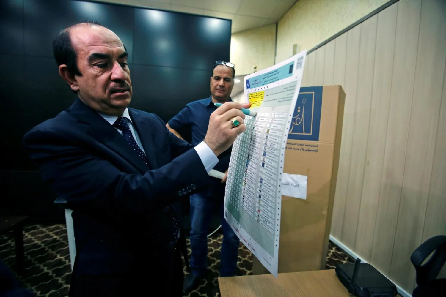 The head of Iraq's Independent Higher Election Commission Dr. Riyhad Al-Badran speaks during an interview with Reuters in Baghdad, Iraq April 21, 2018 (Reuters)