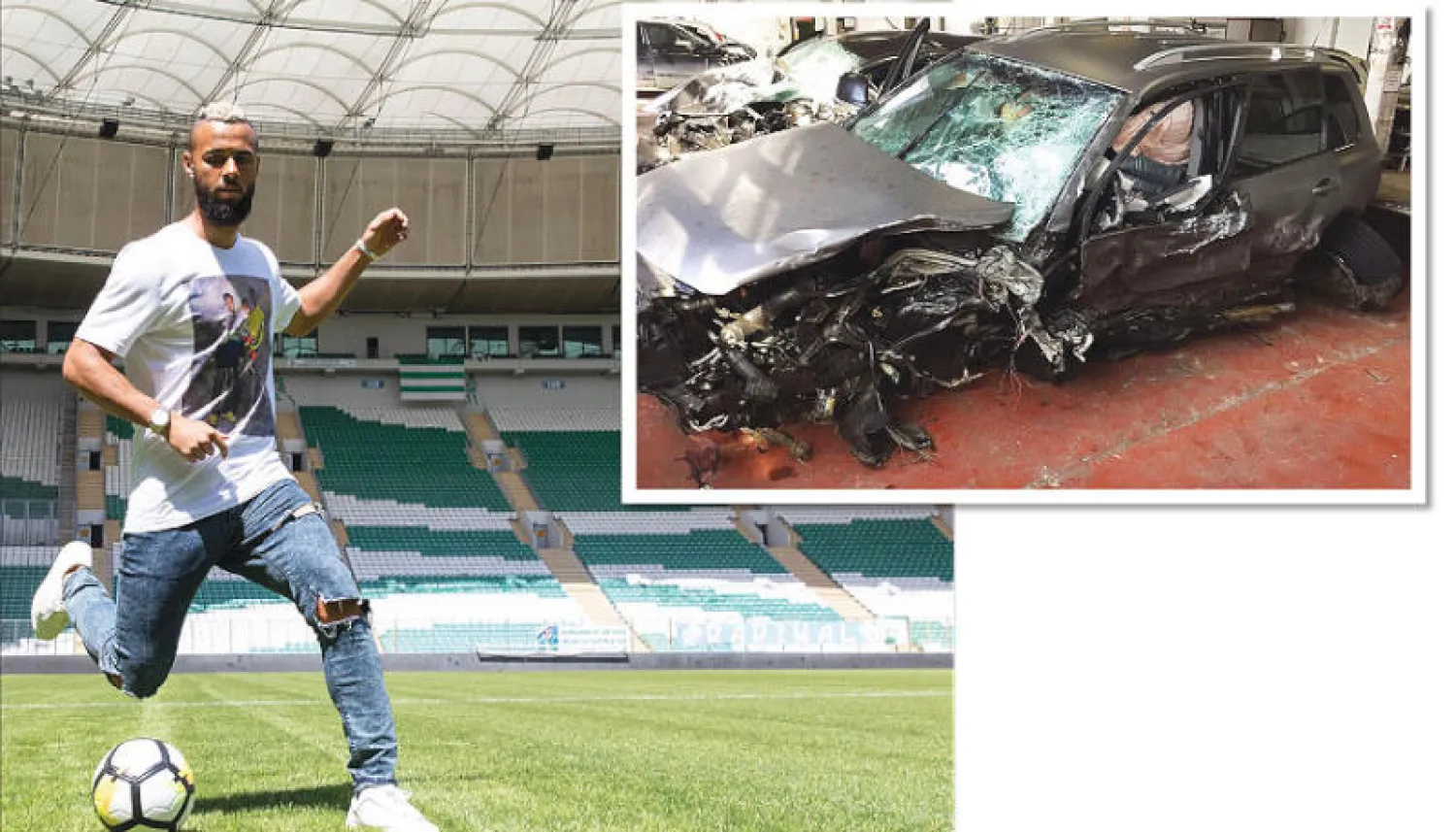 بوستوك أصبح يرى الحياة بمنظور مختلف... وفي الاطار سيارته المهشمة بعد الحادث