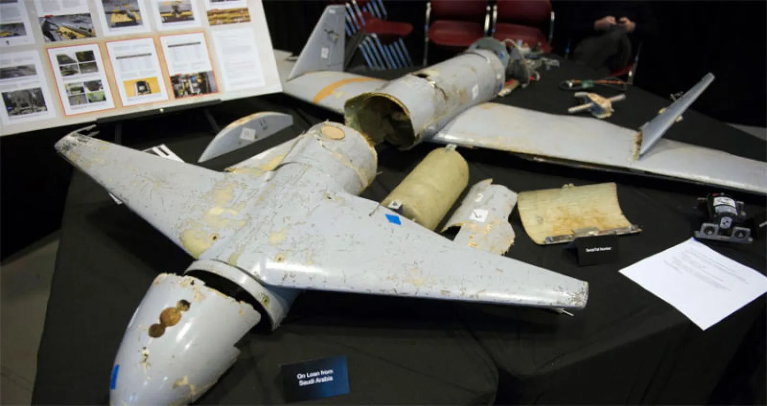 طائرة قاصف 1 الإيرانية التي يستخدمها الحوثيين، معروضة في أميركا العام الماضي.