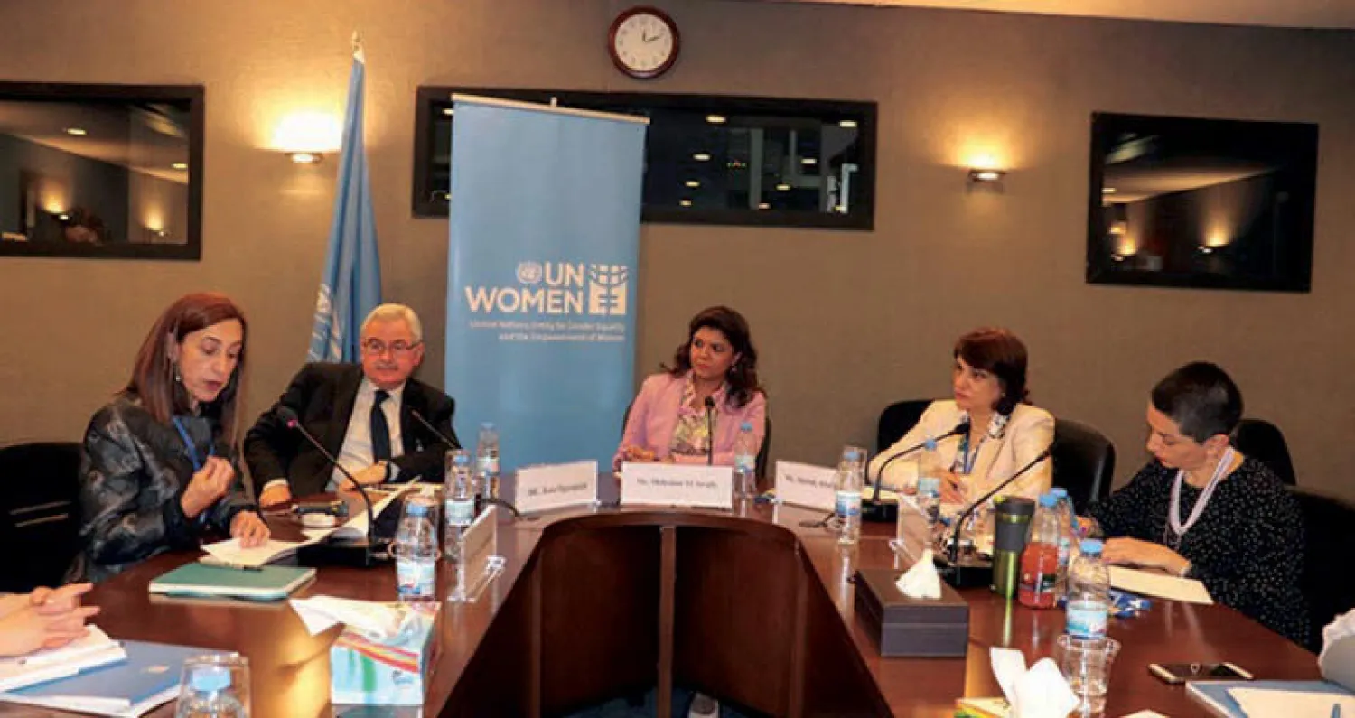 الوزير أوغاسبيان خلال مشاركته في جلسة للأمم المتحدة حول المساواة بين الجنسين في التنمية الوطنية («الشرق الأوسط»)