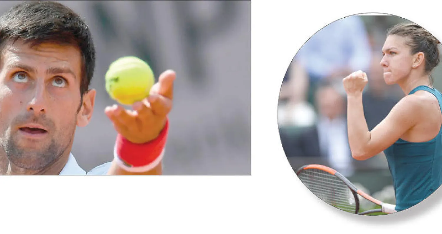 هاليب تحتفل بانتصارها الصعب (أ.ب) - ديوكوفيتش قدم أداء غير مقنع رغم الفوز على مونار (أ.ف.ب)