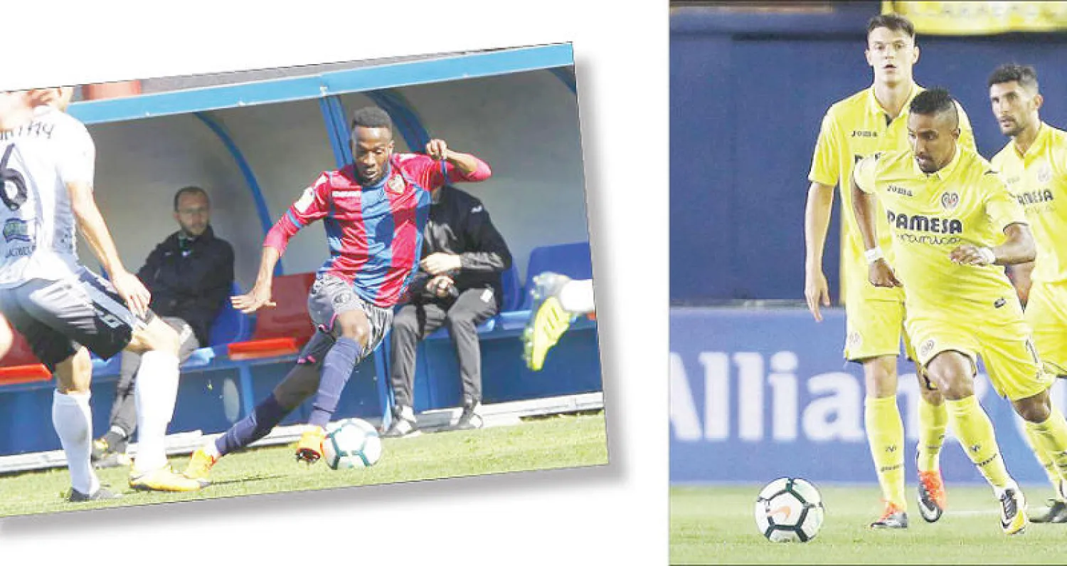 سالم الدوسري خلال أحد تدريبات فيا ريال («الشرق الأوسط») - فهد المولد بقميص ليفانتي في مباراة بالدوري الإسباني («الشرق الأوسط»)