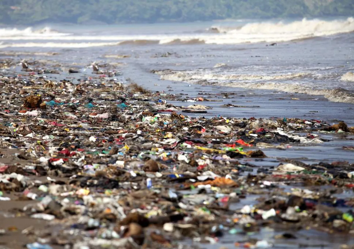 A seashore littered with plastic waste. (Getty Images)