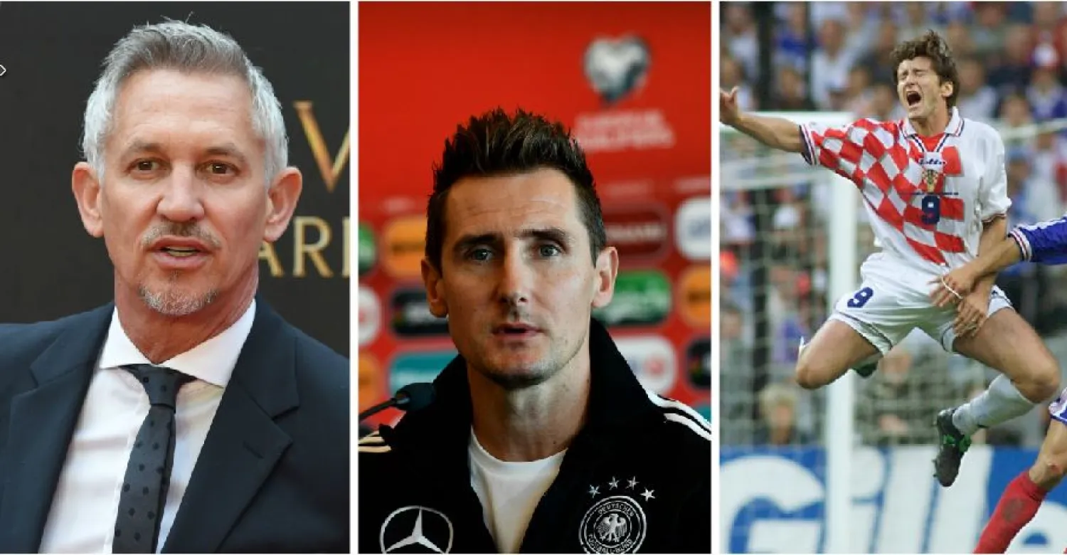 ثلاثة من هدافي المونديال السابقين من اليمين إلى اليسار: الكرواتي دافور سوكر والألماني ميروسلاف كلوزه والإنجليزي غاري لينيكر