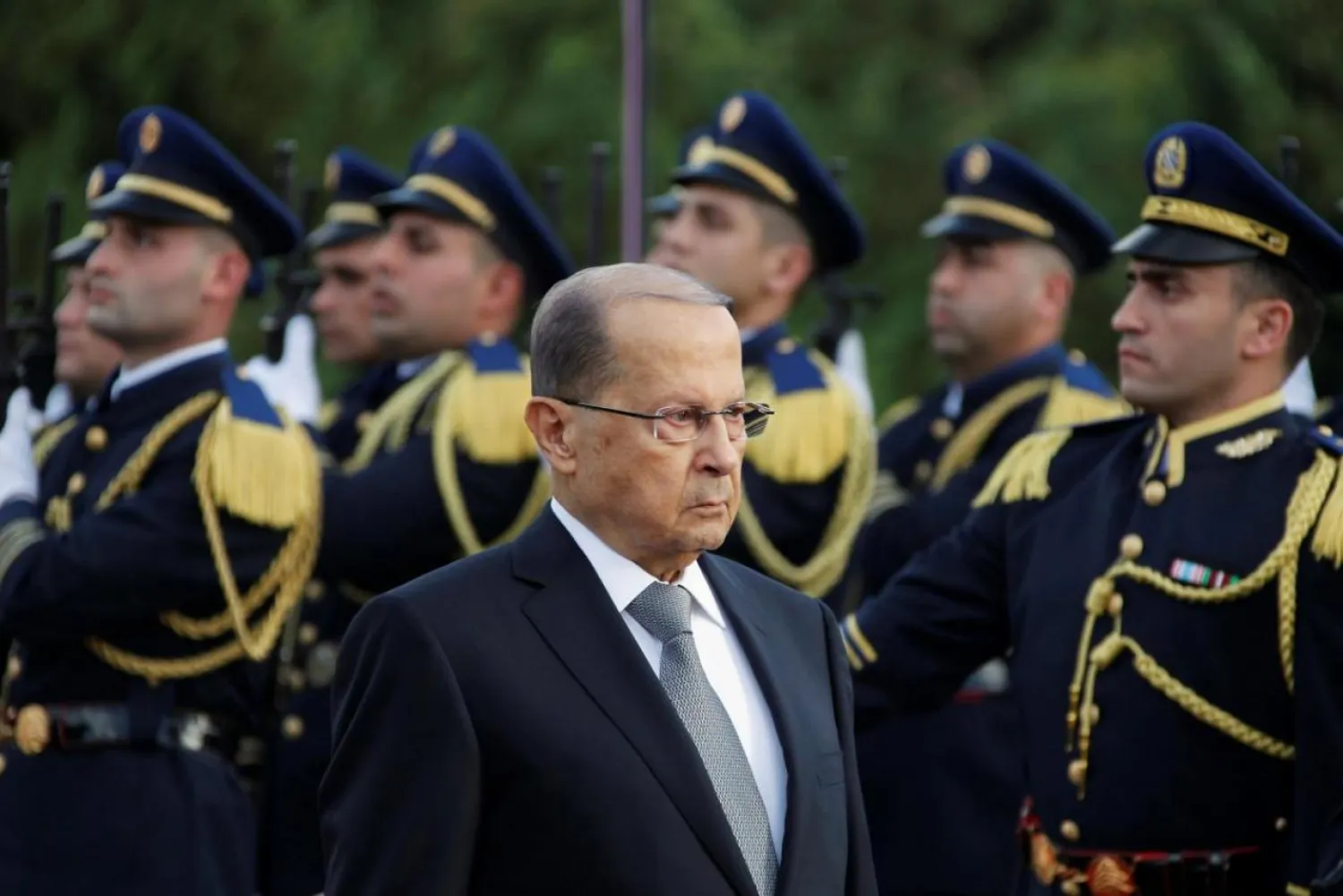 Lebanese President Michel Aoun reviews the honor guards upon arrival to the presidential palace in Baabda, near Beirut, Lebanon October 31, 2016. REUTERS/Aziz Taher