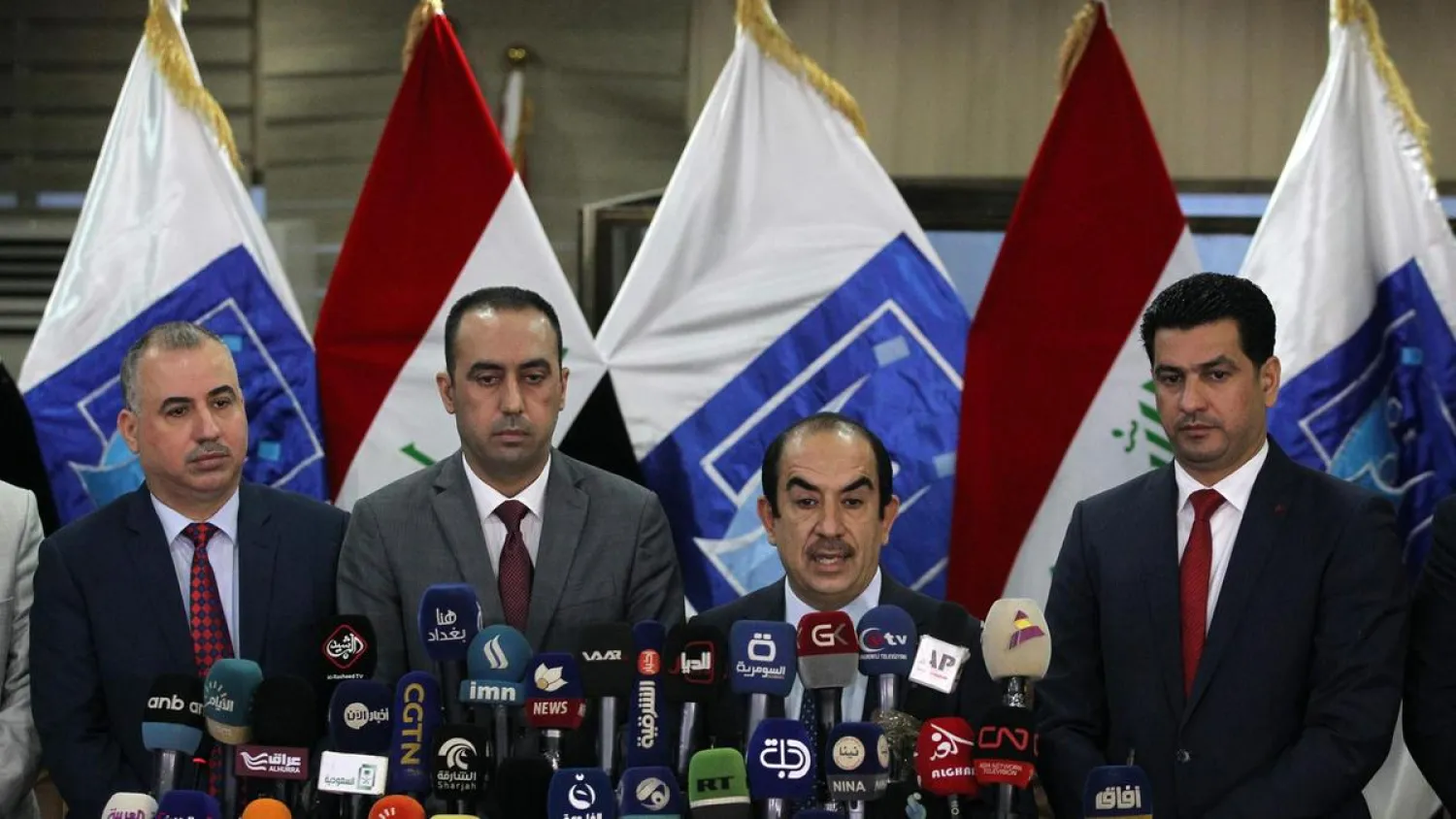 The head of Iraq's Independent Higher Election Commission (IHEC), speaks during a press conference, in the presence of the nine members of the IHEC, on May 31. Ahmad Al Rubaye / AFP 