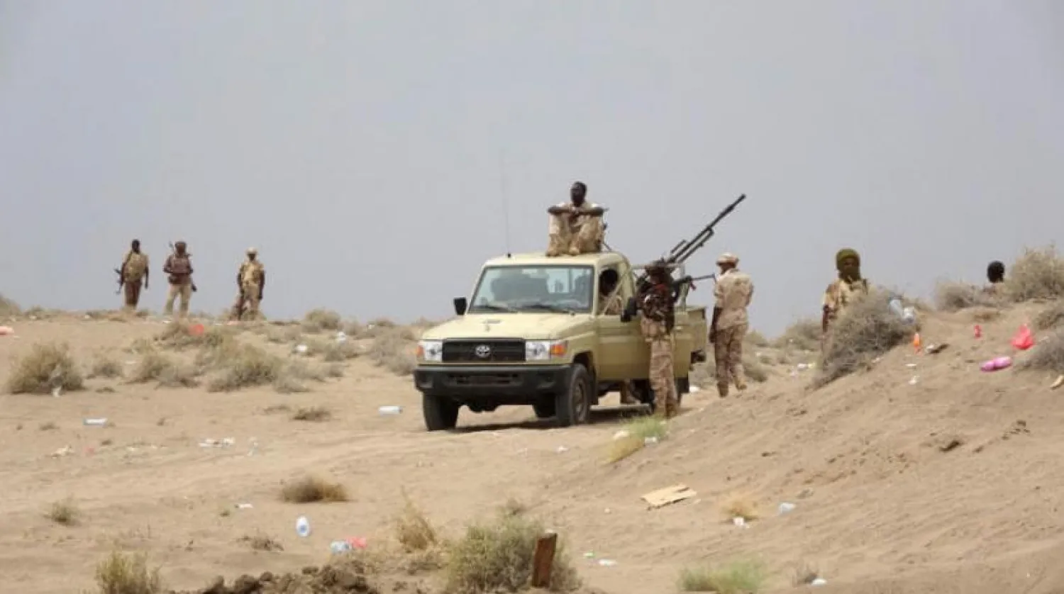 Pro-government forces near the port of Hodeidah (AFP)
