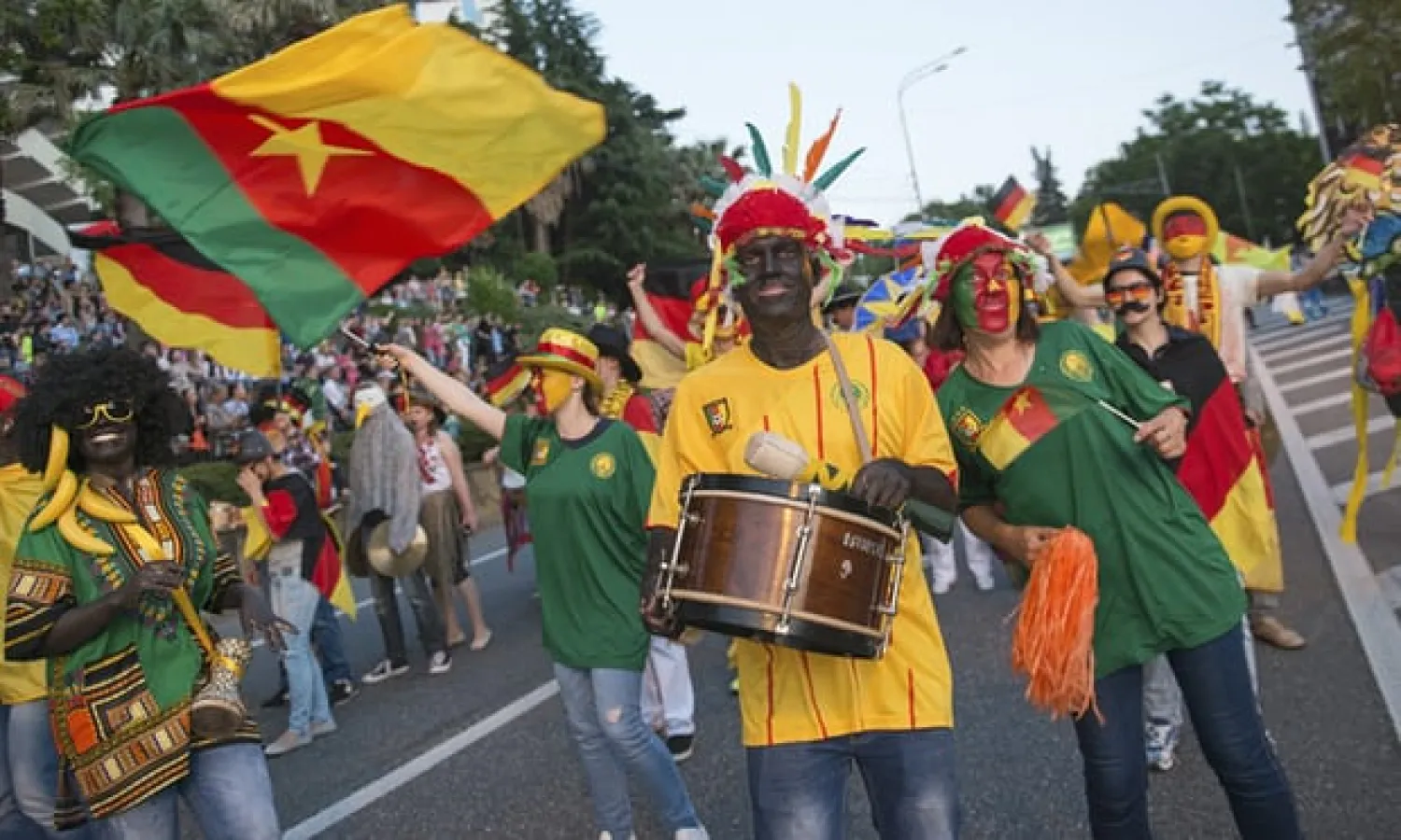  A parade backed by the Russian government in Sochi last year, to mark Cameroon’s participation in a Confederations Cup match there. Photograph: Artur Lebedev/AP
