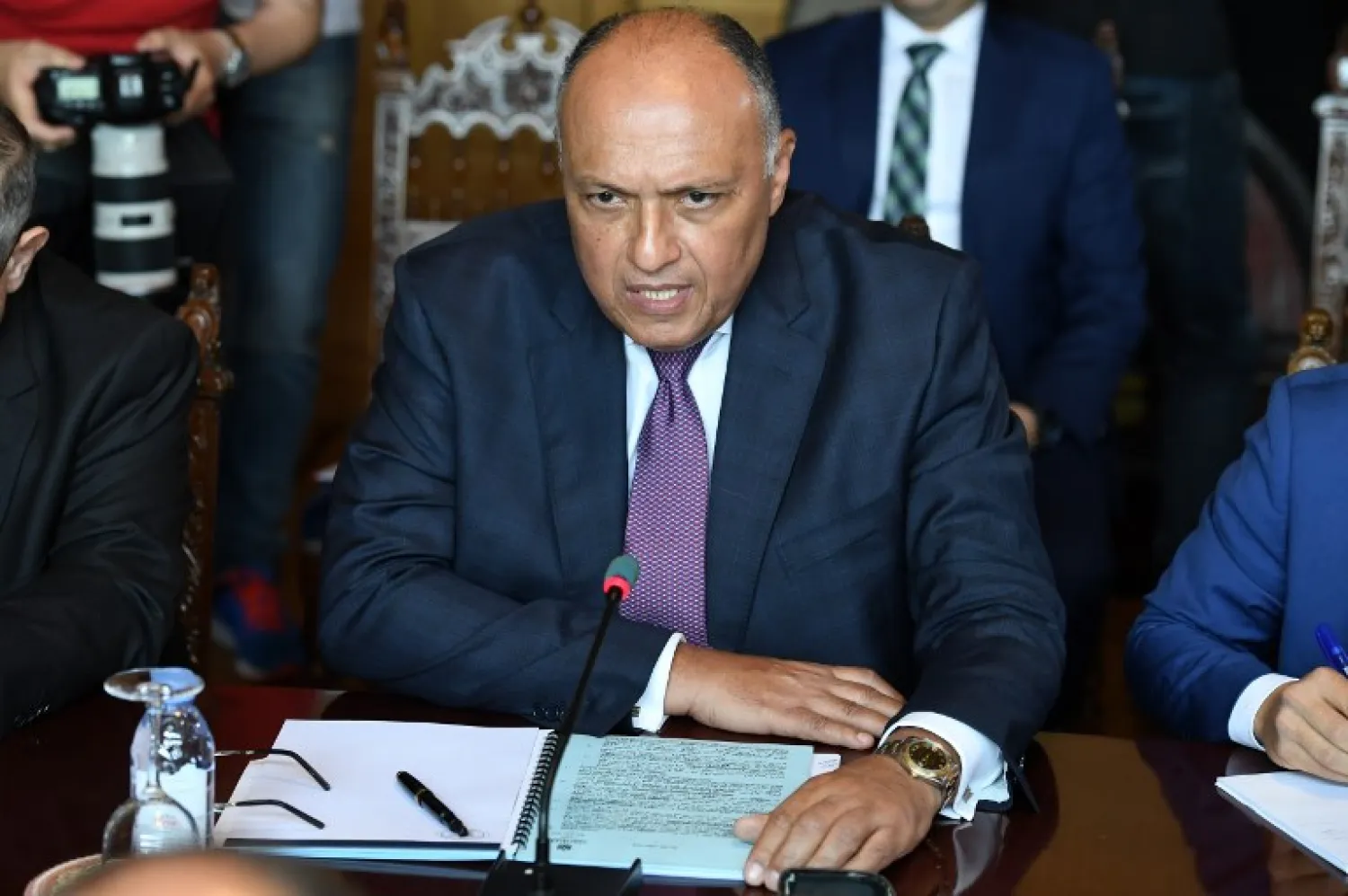 Egypt's Foreign Minister Sameh Shoukry attends a meeting with Russian Foreign Minister in Moscow on May 14, 2018. Kirill KUDRYAVTSEV / AFP