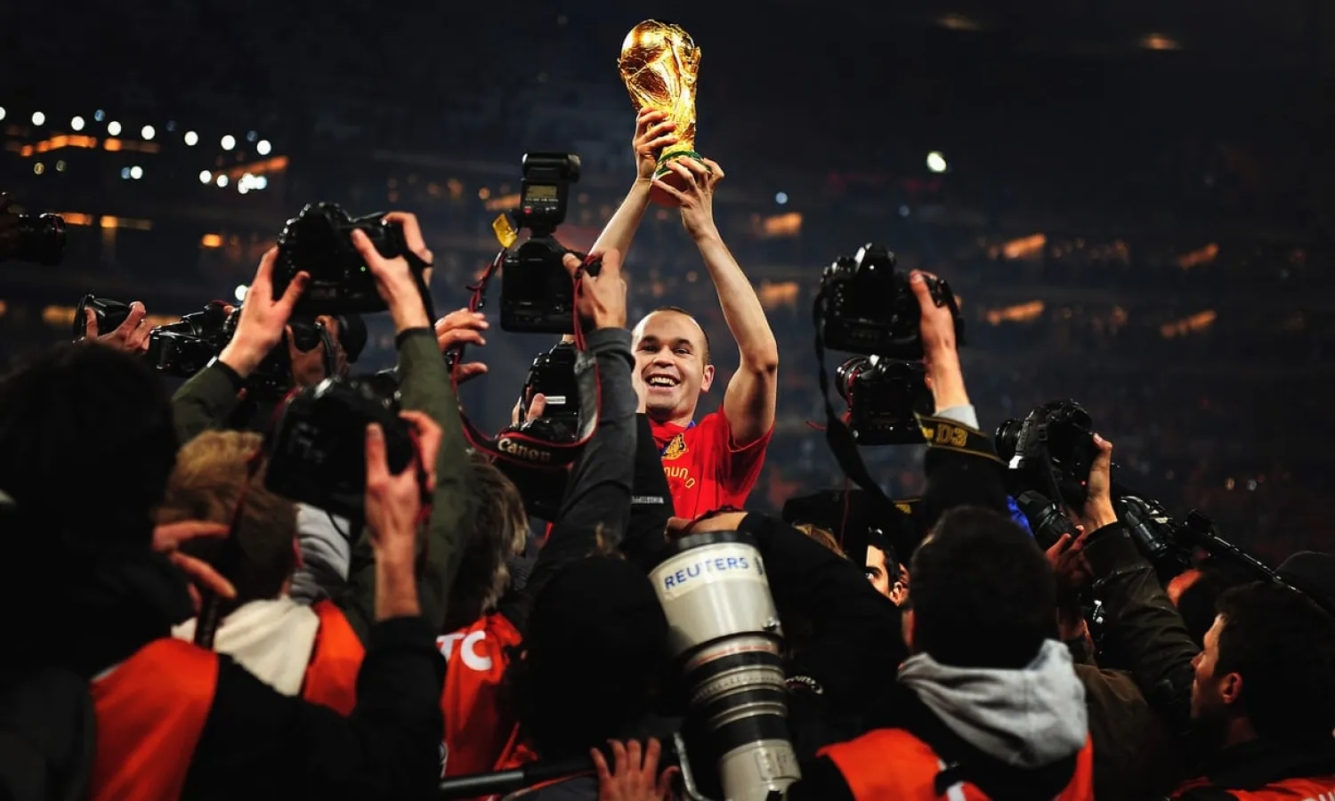 Andrés Iniesta celebrates after his goal won the 2010 World Cup for Spain. He says he game reached ‘another level’ that day. Photograph: Clive Mason/Getty Images