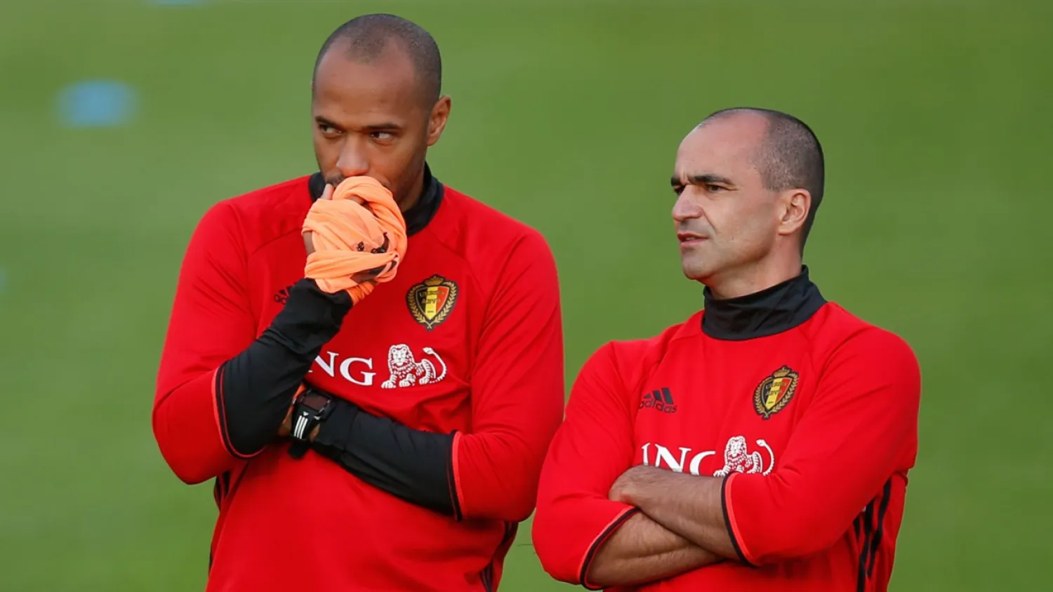 Belgium coach Roberto Martinez and his assistant Thierry Henry. (AFP)