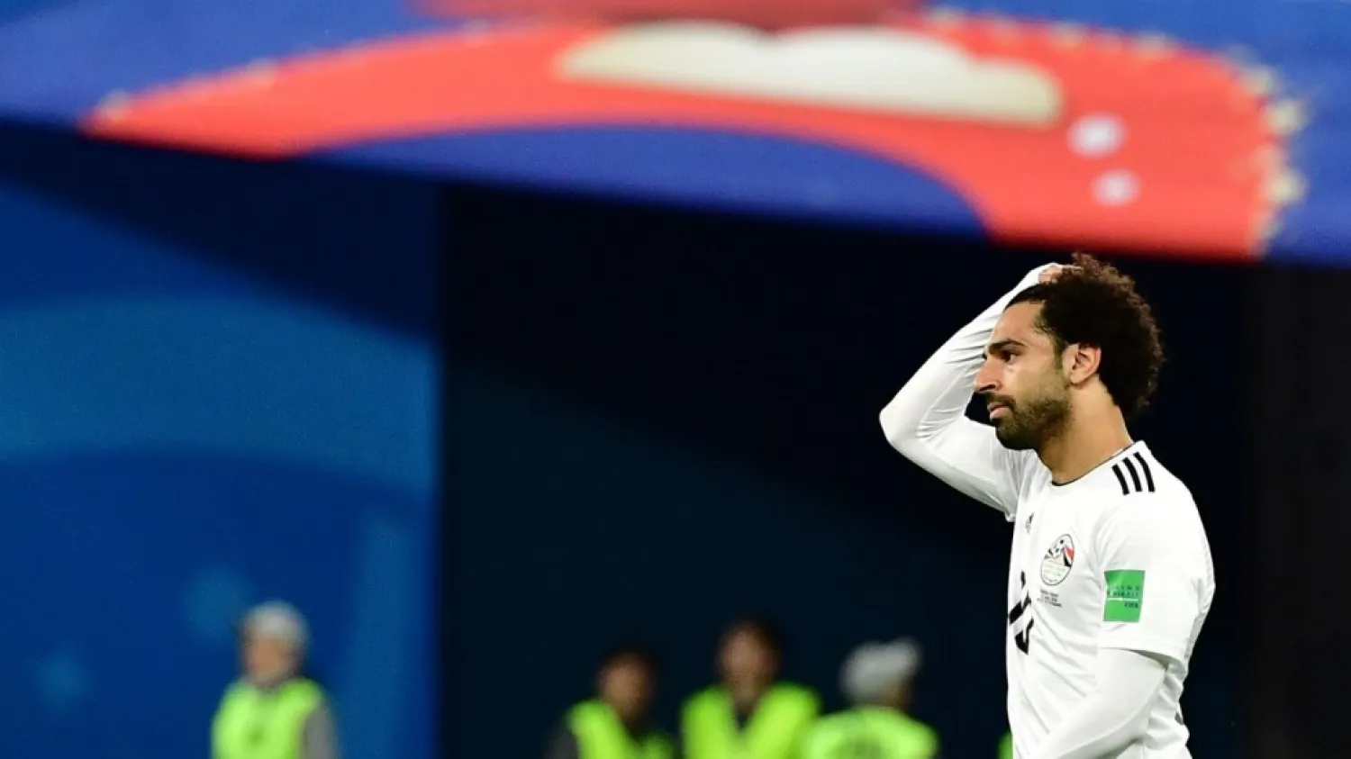 Mohamed Salah reacts at the end of Egypt's defeat to Russia. (AFP)