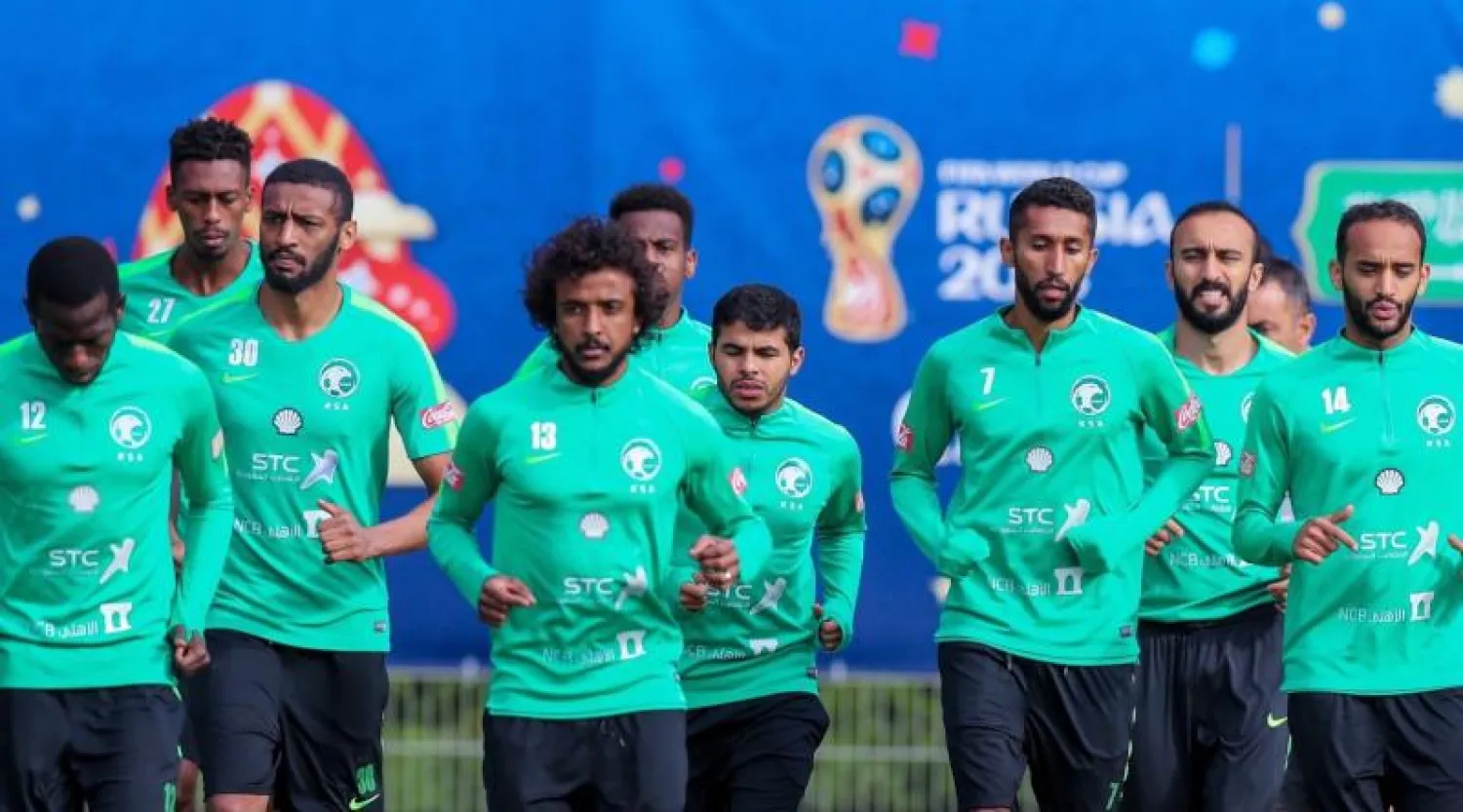 جانب من الحصة التدريبية للمنتخب السعودي في مدينة سانت بطرسبرغ استعدادًا لمواجهة مصر («الشرق الأوسط»)