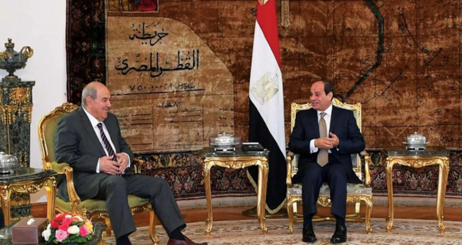 صورة من موقع الرئاسة المصرية للرئيس عبد الفتاح السيسي لدى استقباله نائب الرئيس العراقي إياد علاوي في القاهرة أمس