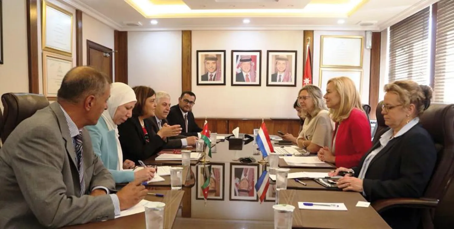Dutch Minister for Foreign Trade and Development Cooperation Sigrid Kaag and her delegation meet with officials in Amman on Sunday (Petra News)
