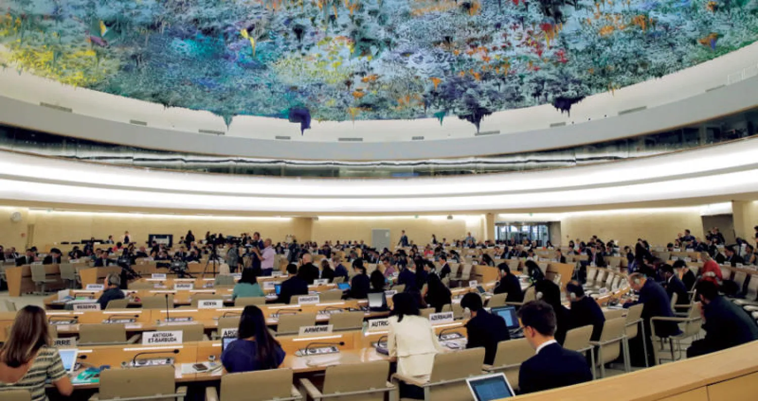 جلسة مجلس حقوق الإنسان في جنيف خلال عرض لجنة التحقيق الأممية تقريرها بشأن سوريا أمس (رويترز)