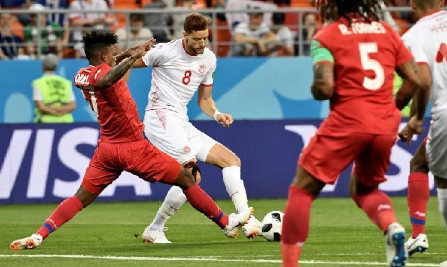 جانب من مباراة تونس وبنما في الجولة الأخيرة للمجموعة السابعة في كأس العالم 2018 بروسيا (أ.ف.ب)