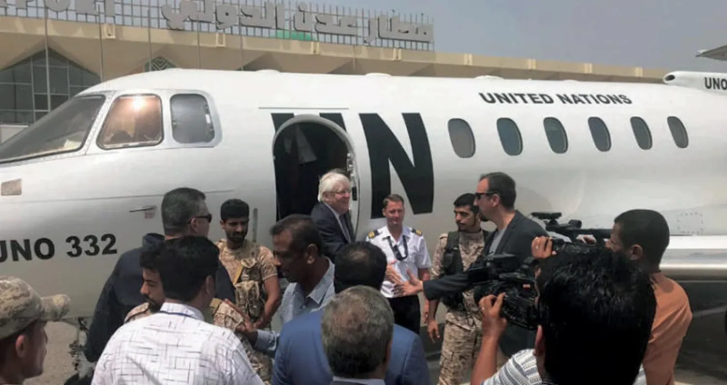 غريفيث لدى وصوله إلى عدن الأربعاء الماضي («الشرق الأوسط»)