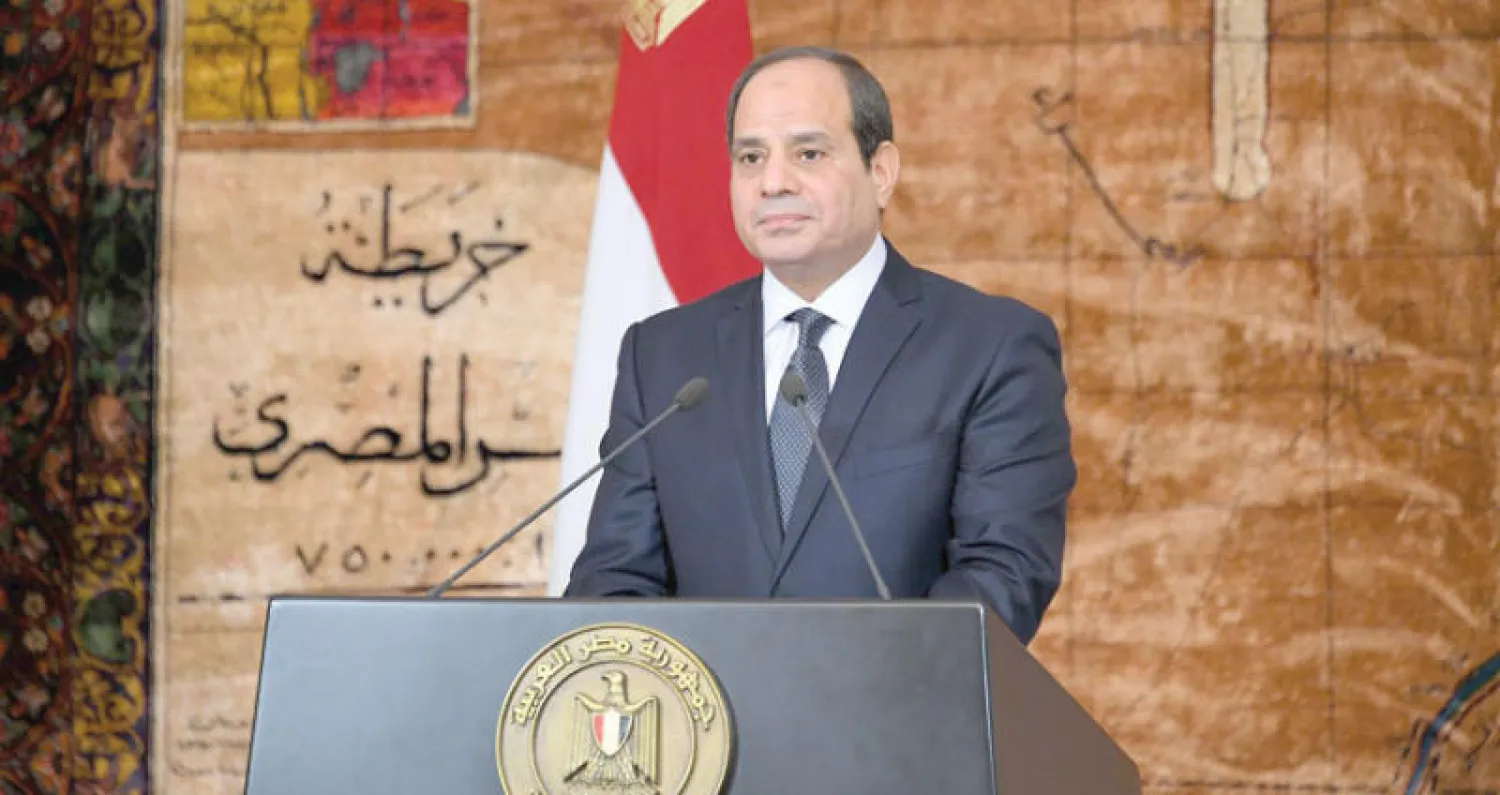 الرئيس المصري أثناء إلقاء كلمة بمناسبة ذكرى «ثورة 30 يونيو» أمس  (صورة من الرئاسة المصرية)