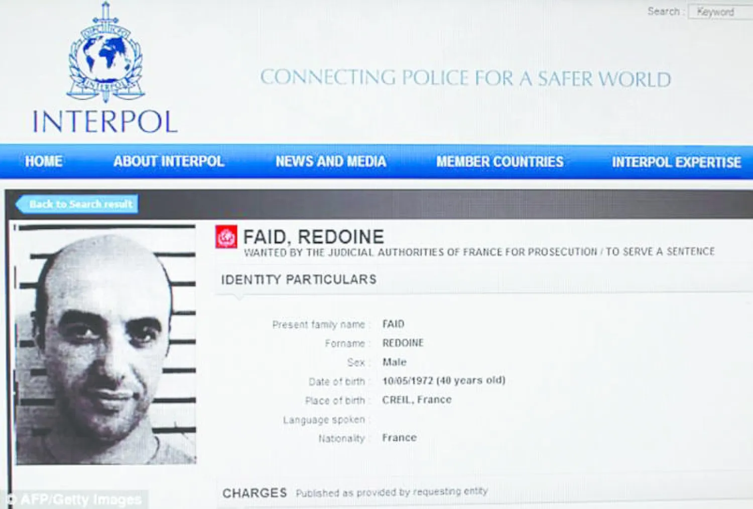 صورة التقطت في أبريل (نيسان) 2013 لرضوان فايد على موقع «الإنتربول» (أ.ف.ب)