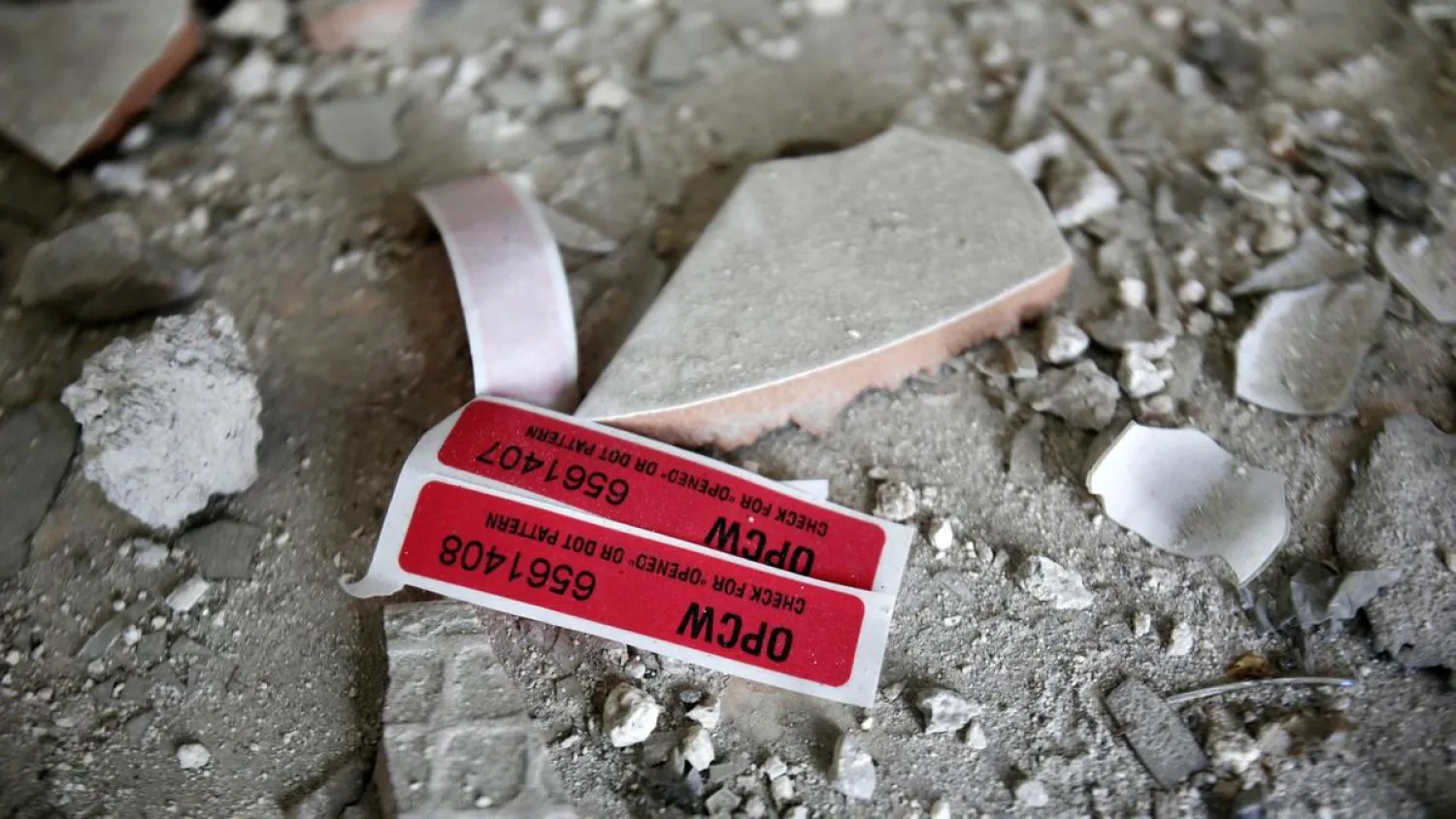 Labels of the OPCW are seen inside a damaged house in Douma in Damascus, Syria April 23, 2018. (Reuters)