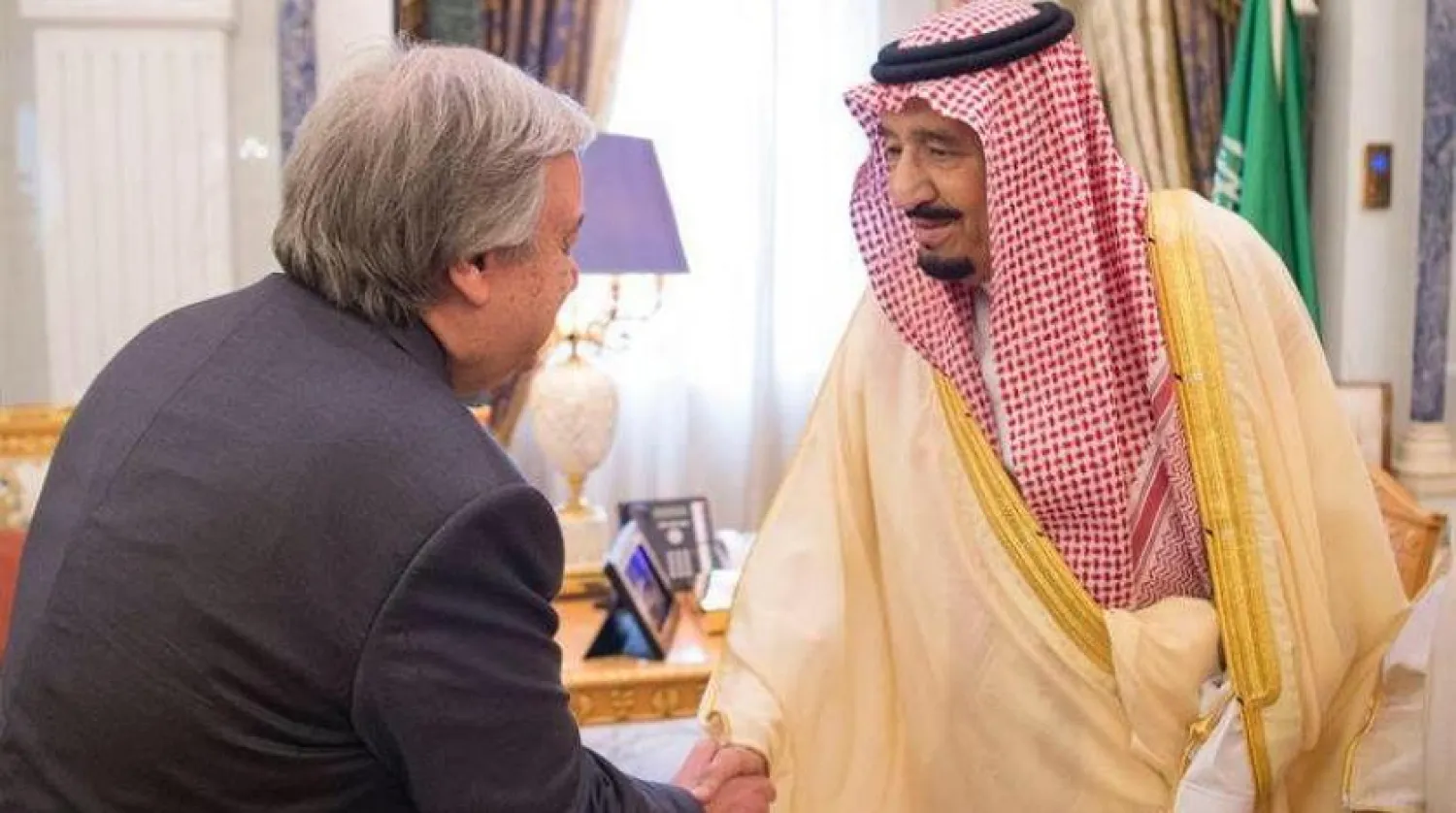 Saudi King Salman receives the UN chief during his official visit to Saudi Arabia. SPA file photo