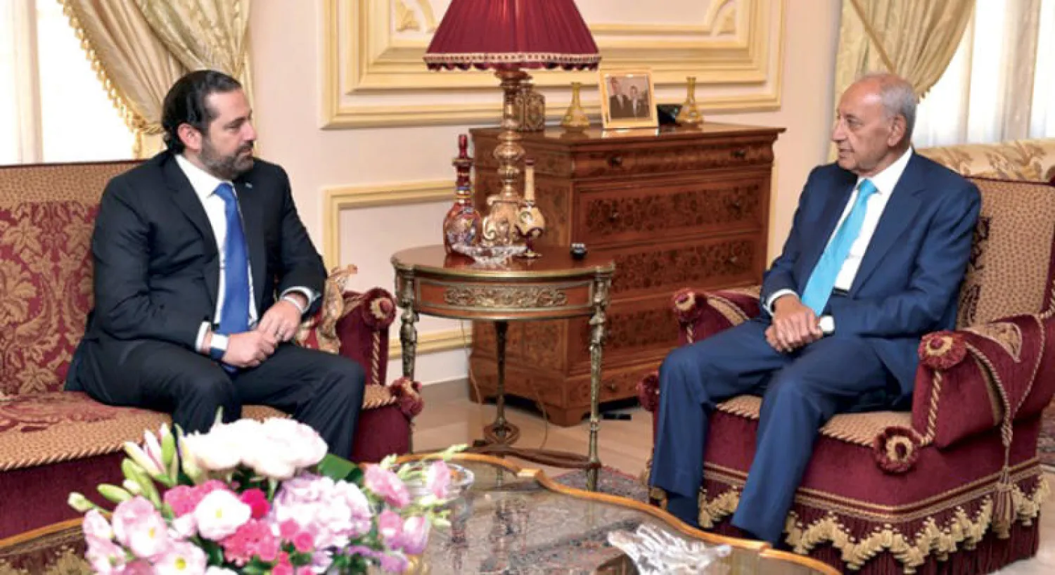 جانب من لقاء جمع بين الحريري وبري أمس (الوكالة الوطنية للإعلام)