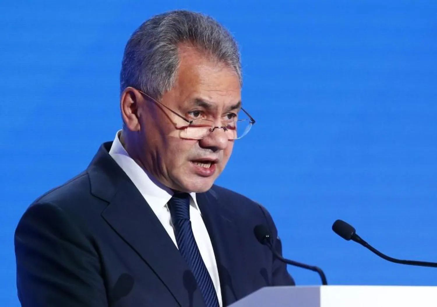 Russian Defense Minister Sergei Shoigu delivers a speech during the annual Moscow Conference on International Security (MCIS) in Moscow, Russia April 4, 2018. REUTERS