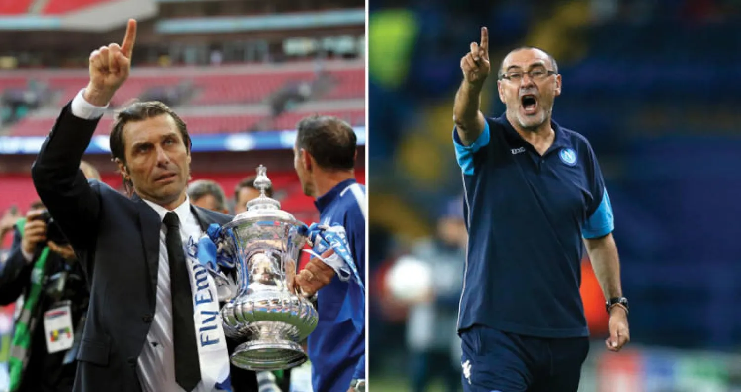 ساري مدرب نابولي السابق (أ.ب)  -  كونتي  لحظة التتويج بكأس إنجلترا (إ.ب.أ)