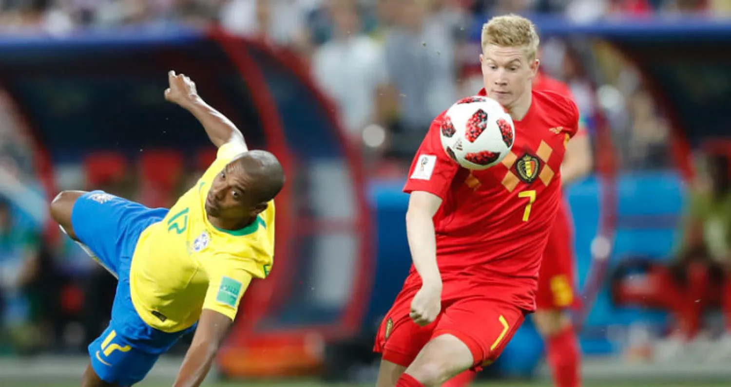 دي بروين ومعه كومباني شارك أمام جيسوس ودانيلو وفرناندينيو في مواجهة بلجيكا والبرازيل (أ.ب)