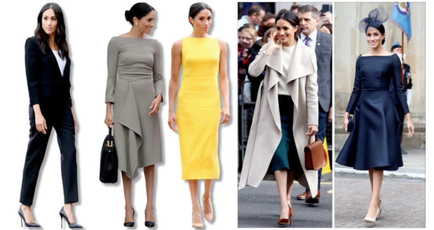 فستان من دار «ديور» - في معطف من علامة «ماكاج» - فستان أصفر متوهج من براندون ماكسويل - فستان من تصميم رولان موريه - تايور بجاكيت قصير من «جيفنشي»