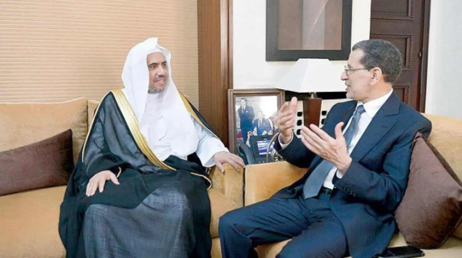 Prime Minister of Morocco in a meeting with the Secretary General of the Muslim World League. Asharq Al-Awsat

