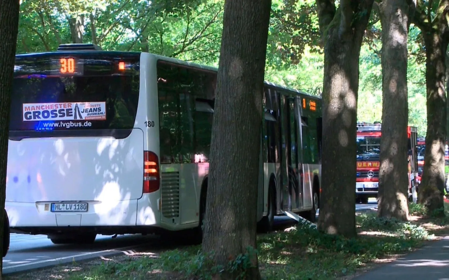 A public service bus stands in Kuecknitz near Luebecknorthern Germany, after several people were injured in the bus in an assault by a man wielding a knife on July 20, 2018. AFP PHOTO / dpa