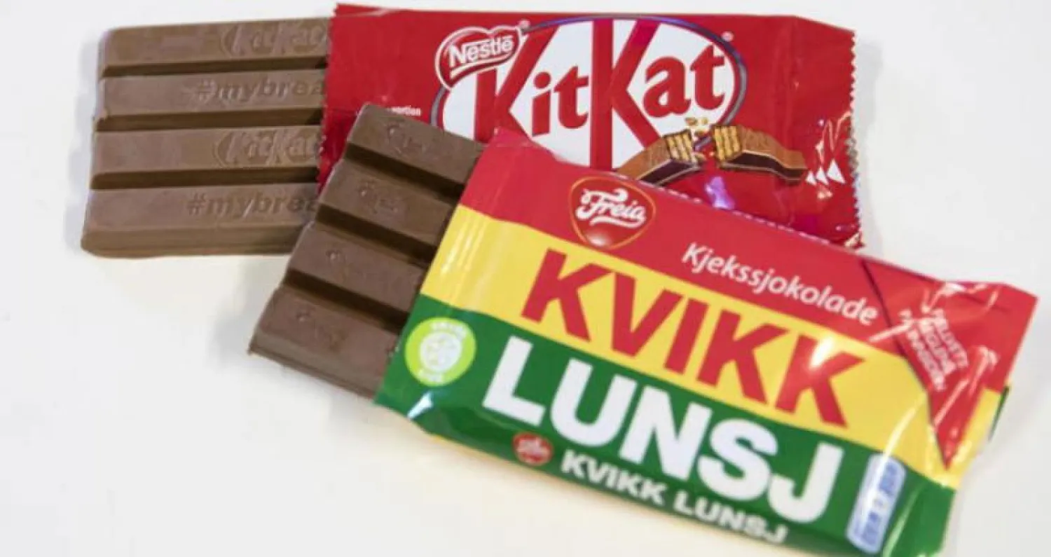 شوكولاته «كفيك لونغ» النرويجية وشوكولاته «كيت كات» (أ.ف.ب)