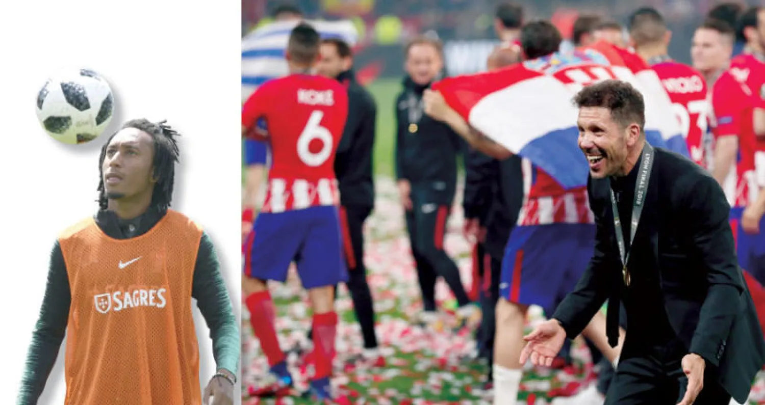 سيميوني مدرب أتليتكو دعم فريقه وأصبح جاهزاً لخوض الموسم الجديد بطموح الفوز بالألقاب (رويترز)  -  البرتغالي مارتنز آخر صفقات أتليتكو (أ.ف.ب)