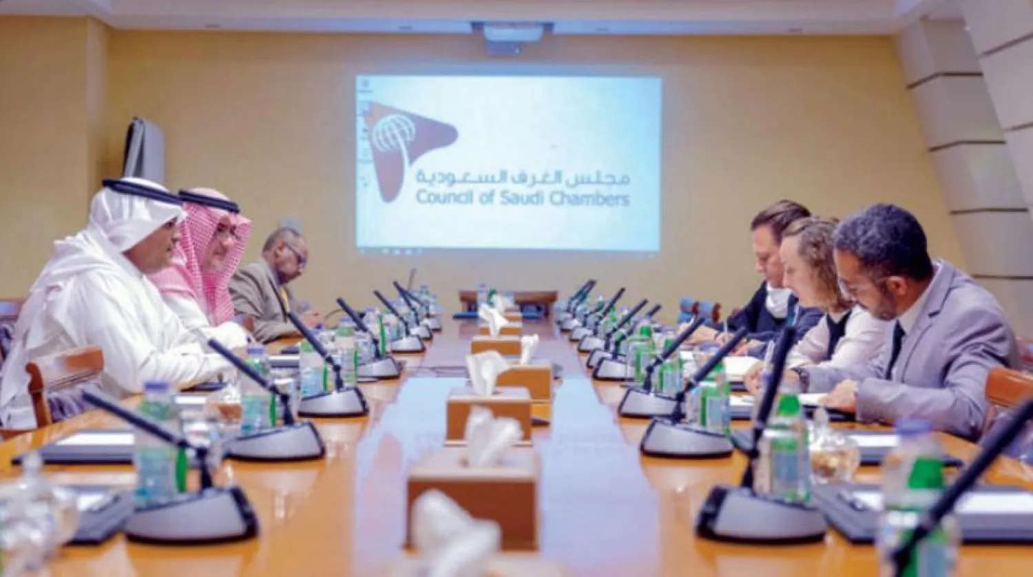 Meeting of the Council of Saudi Chambers yesterday in Riyadh, Asharq Al-Awsat 

