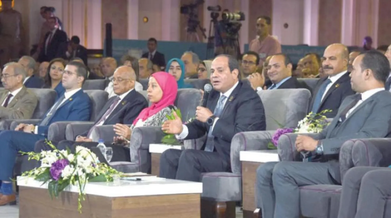 Egyptian President Abdel Fattah El Sisi in Cairo during the activities of the Sixth National Youth Conference on Saturday, July 28, 2018. Asharq Al-Awsat