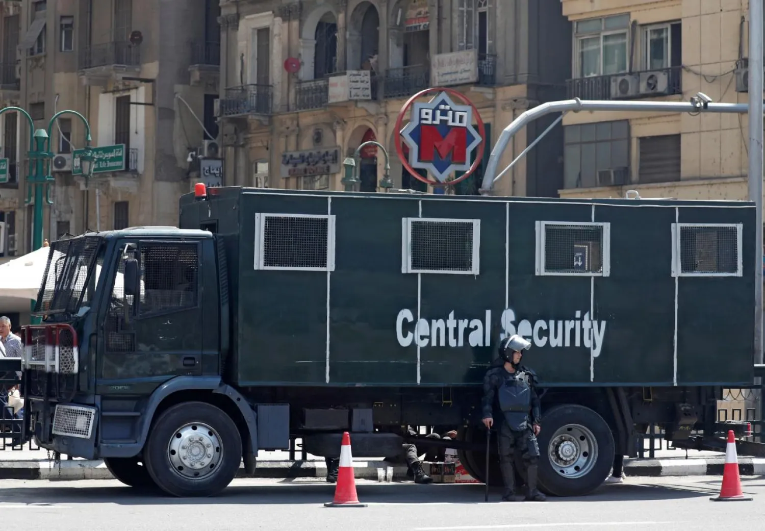 An Egyptian riot police officer is seen outside El Sadat metro station at Tahrir square in the center of Cairo, Egypt May 13, 2018. REUTERS/Amr Abdallah