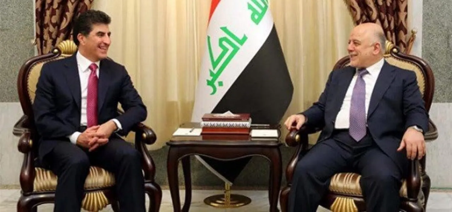 KRG Prime Minister Nechirvan Barzani meets Iraqi Prime Minister Haider al-Abadi in Baghdad, July 30, 2018. (Iraqi PM's Office)

