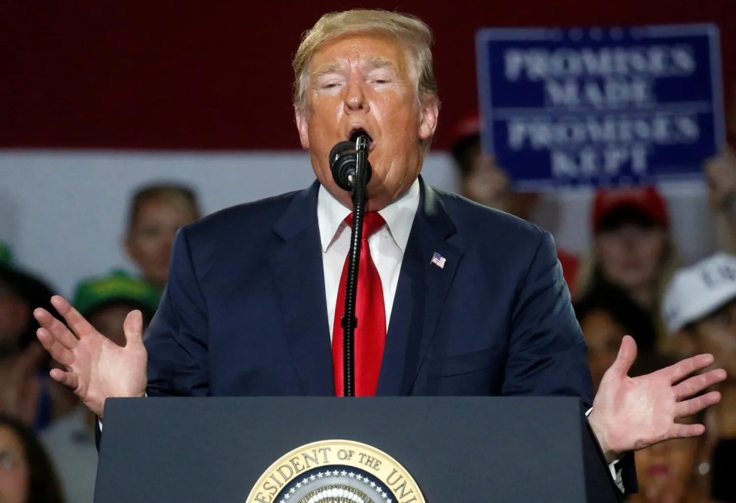 US President Donald Trump holds a Make America Great Again rally in Olentangy Orange High School in Lewis Center, OH, US, August 4, 2018. REUTERS/Leah Millis